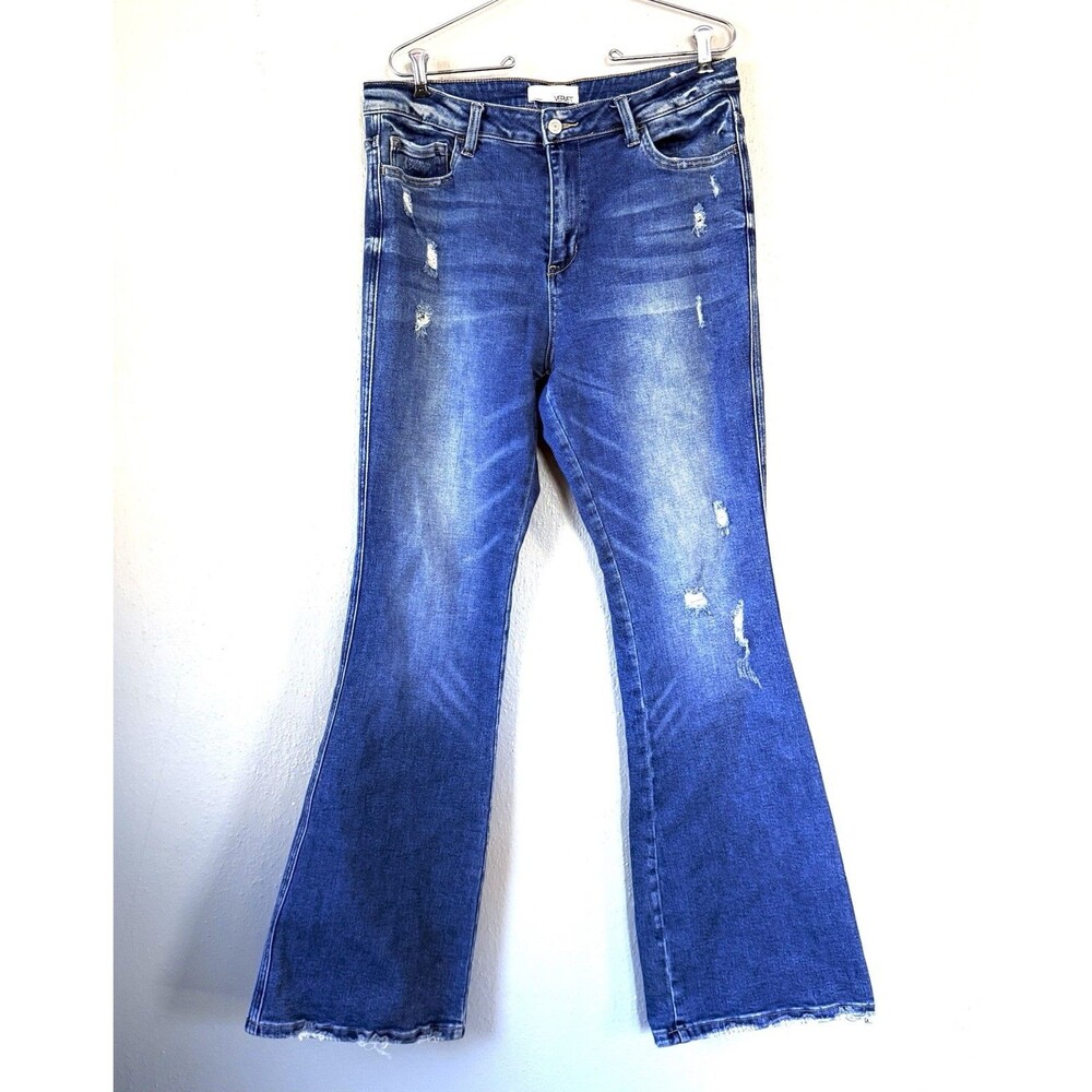 Vervet Women’s Flare Jeans Sz 31 Distressed High-Rise Festival Boho Bellbottoms